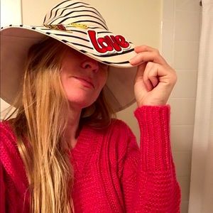 Hat Attack Womens Blue White Stripe Wide Brim Packable Chic Cute Hamptons